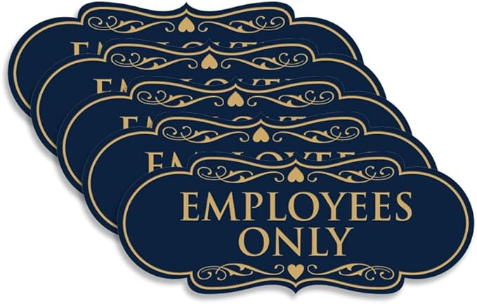 Designer EMPLOYEES ONLY Sign | Easy Installation | Office or Business Signs | Workplace Safety - Blue/Gold - Large (5 Pack)