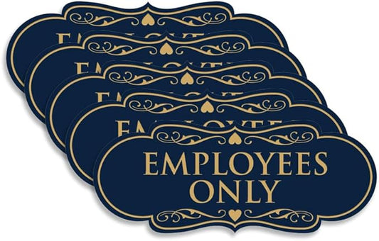 Designer EMPLOYEES ONLY Sign | Easy Installation | Office or Business Signs | Workplace Safety - Blue/Gold - Large (5 Pack)