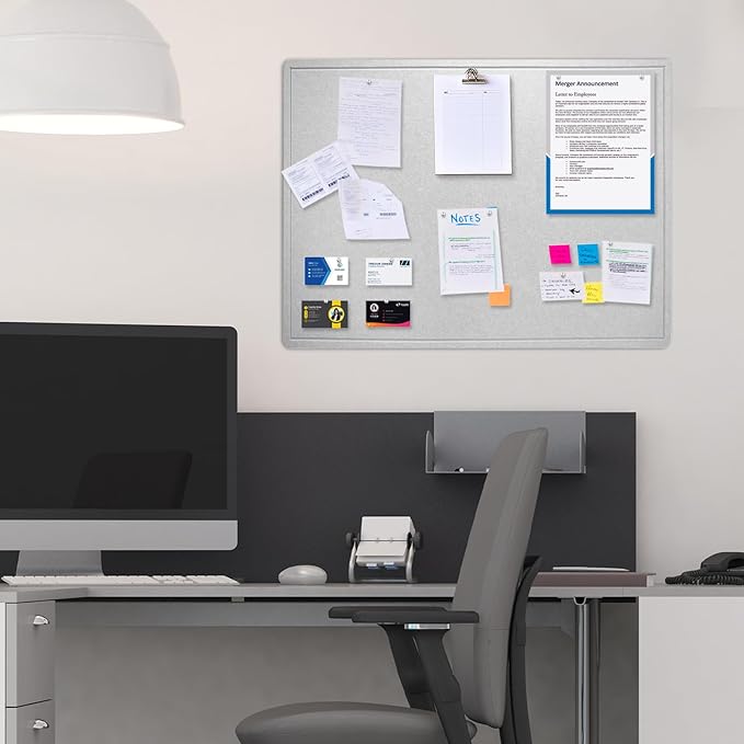 Bulletin Board, 24 x 18 inches Felt Board Decorative Pin Board, Cork Board Alternative for Wall, Foldable Photo Board Self-Adhesive Vision Board Mood Board with 20 Pushpins - Light Gray