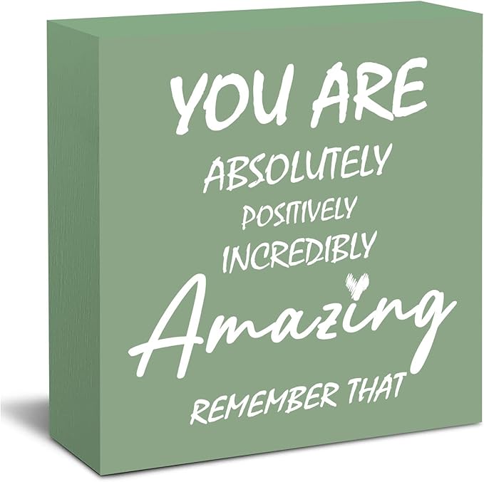 Sage Green Office Desk Accessories Decor Sign Inspirational Gifts for Women - Inspirational Wood Box Sign for Kid Room Decor Home Decoration Office Table Decoration Motivational Gift