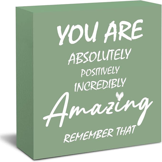 Sage Green Office Desk Accessories Decor Sign Inspirational Gifts for Women - Inspirational Wood Box Sign for Kid Room Decor Home Decoration Office Table Decoration Motivational Gift