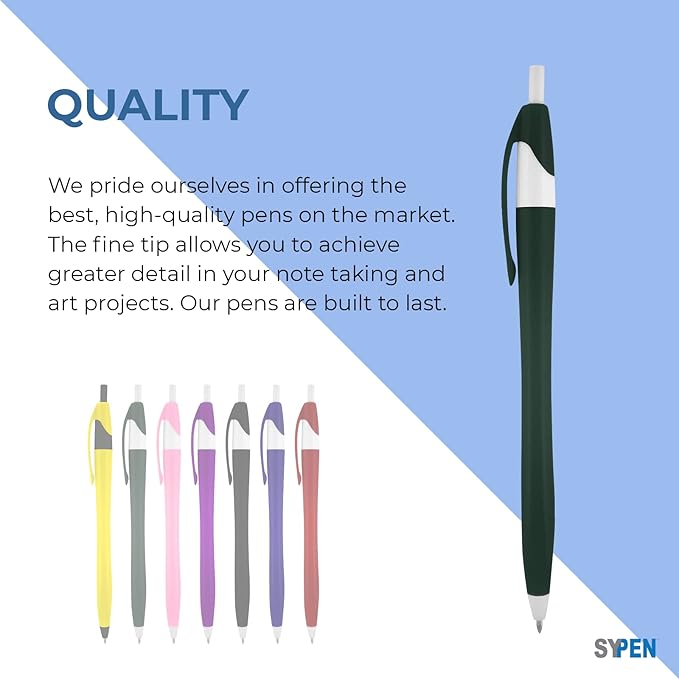 SyPen Personalized Pens With your Custom Logo or Text-500 Pack Bulk-for Businesses, Parties, and Events, Custom Printed Slim Ballpoint Click Pens, Blue Barrel Color, Black Ink