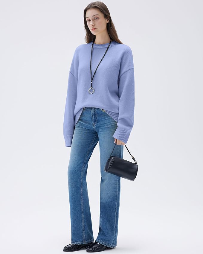 SUUKSESS Women Cashmere Oversized Long Sleeve Pullover Sweater Crew Neck Jumpers