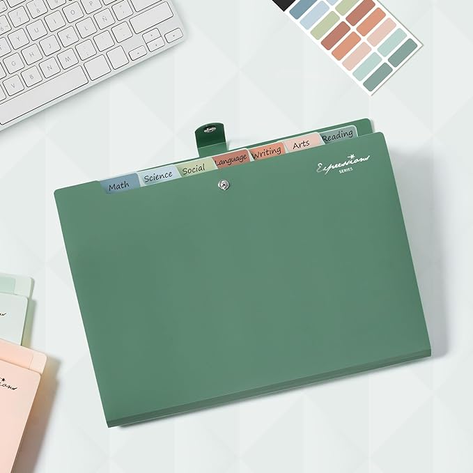 Sooez Elegant Accordion File Organizer with Labels, 8 Pocket Expanding File Folder, Portable Folders for Documents, Cute Paper Organizer for School Office Supplies, Letter Size, Burgundy