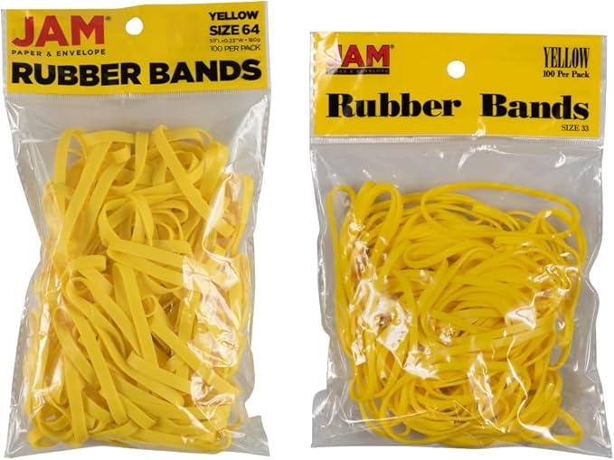 JAM PAPER Colorful Rubber Bands - Sizes 33 & 64 Set - Yellow Multi-Purpose Rubberbands - 200/Pack