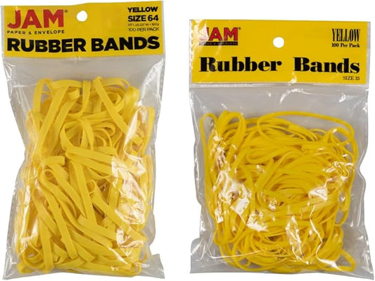 JAM PAPER Colorful Rubber Bands - Sizes 33 & 64 Set - Yellow Multi-Purpose Rubberbands - 200/Pack