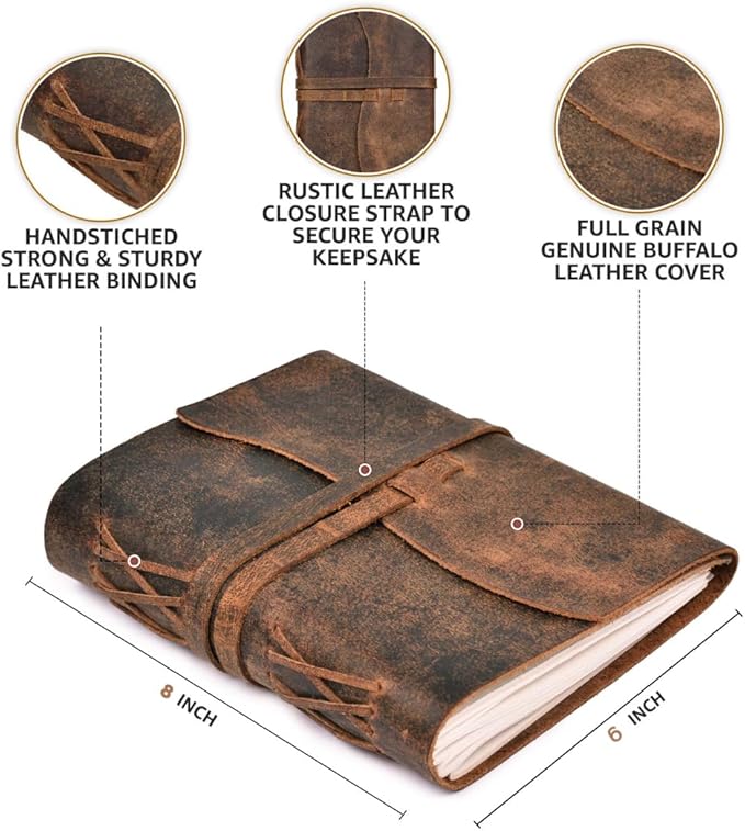 LEATHER VILLAGE Vintage Leather Journal 8"x6" - Brown | 240 Lined Pages | Rustic Notebook for Travel, Office & Personal Use | Handmade College Ruled Diary for Men & Women