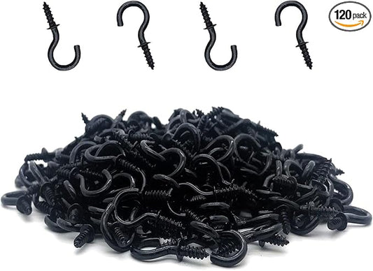 120 Pcs 1/2 Inch Screw-in Hooks Nickel Plated Metal Cup Hooks, Ceiling Hooks Black