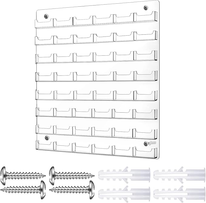 Hillban Acrylic Business Card Holder Wall Mount Clear Sticker Display Rack Multiple Card Holders Clear Acrylic Organizing Sticker Display Stand Pre Drilled(48 Pockets)