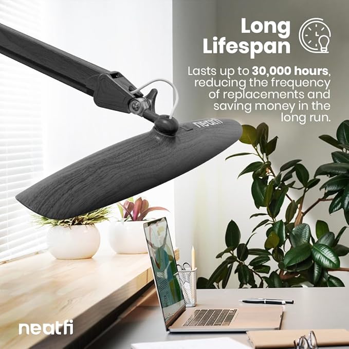 Neatfi XL 2,200 Lumens LED Task Lamp, 24W Super Bright Desk Lamp, 117 Pcs SMD LED, 4 Level Brightness, Dimmable, Task Light for Home, Office, Workbench (Non-CCT, Gray Wood)