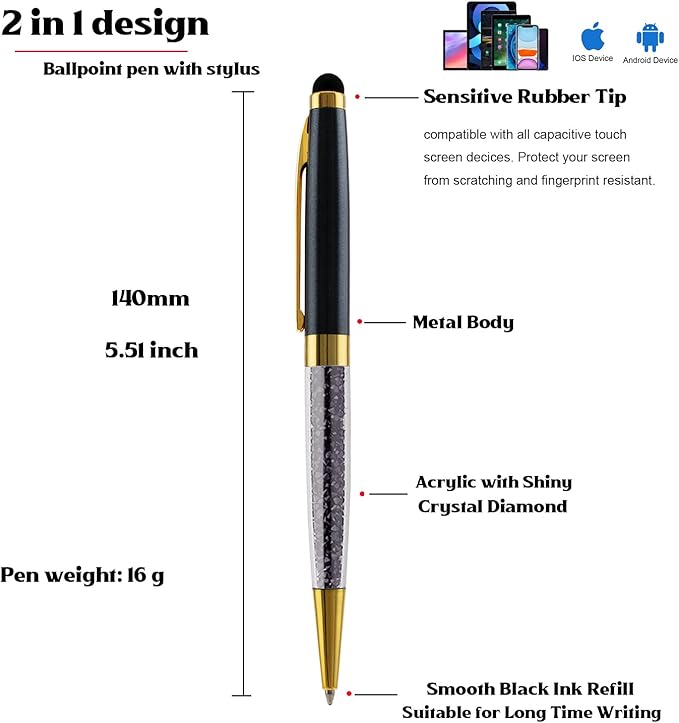 Ancolo Personalized Gift Pens - Ballpoint Pen with Stylus Tip Stylish Pens, Premium Crystal Diamond Pen, Engraved Your Logo or Slogan Perfect for Graduate Lawyer/Professor 10PCS/ Pack…