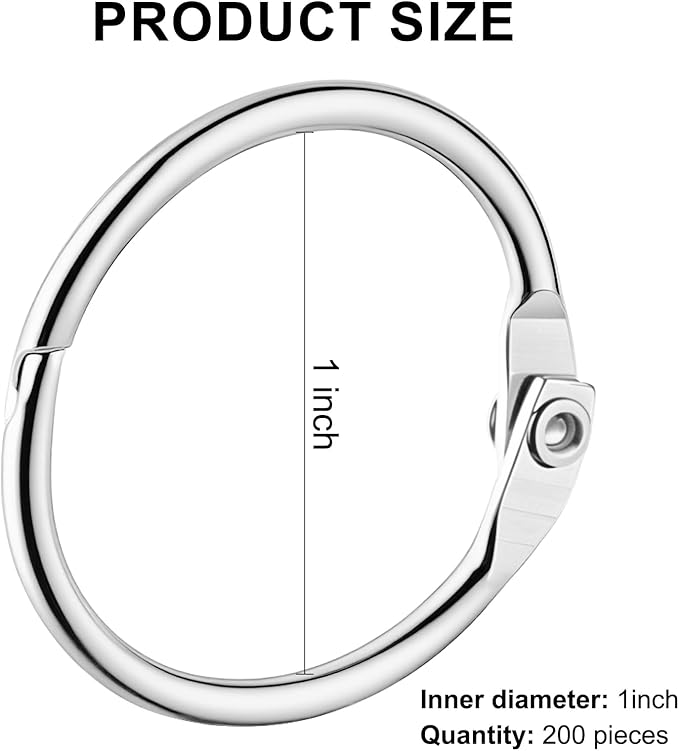 200Pcs 1 Inch Loose Leaf Binder Book Rings, with Metal Nickel Plated for Key,and Index Cards, for School, Home, or Office, Silver