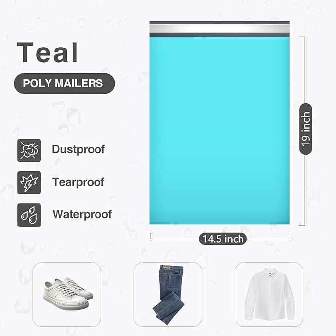 UCGOU Poly Mailers 14.5x19 Inch Teal 100 Pack Large Shipping Bags #7 Strong Thick Mailing Envelopes Self Sealing Adhesive Waterproof and Tear Proof Mailing Bags for Shipping Clothes
