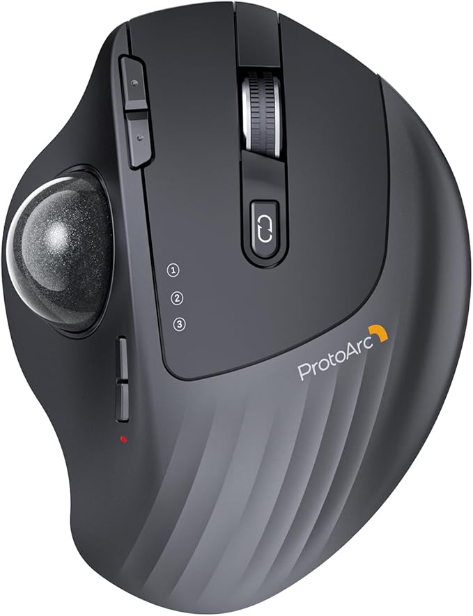 ProtoArc Wireless Trackball Mouse, EM01 NL Ergonomic Bluetooth Rollerball Thumb Rechargeable Computer Laptop Mouse, Adjustable Angle & 3 Device Connection for PC, Mac, Windows-Gray Ball