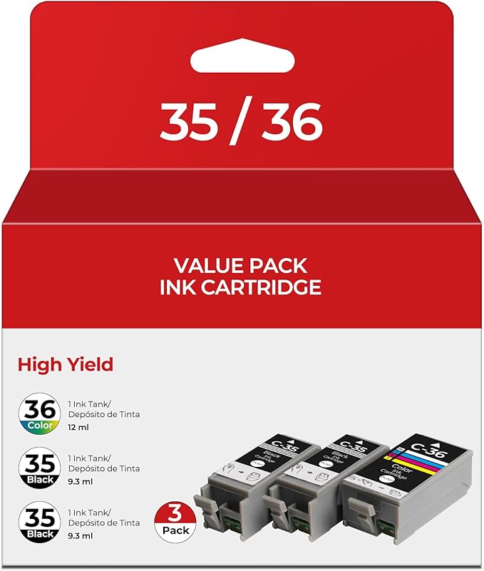 PGI-35 CLI-36 Ink Cartridges PIXMA TR150 PIXMA TR160 PIXMA iP110 PIXMA iP100 Compatible with Canon 35 36 Ink Cartridges Compatible for PIXMA TR150 TR160 iP110 iP100 TR 150 Printers (2-Black, 1-Color)