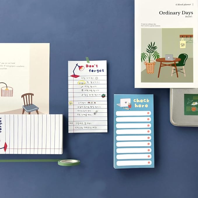 Monolike Memopad Ordinary days SET - 4 Packs, 4 Different Designs, 80 Sheets Per Pad, Total 320 Sheets, Note pads, Writing pads, 80x148mm