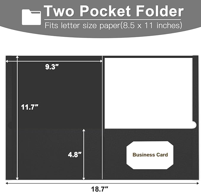 Folders with Pockets, LAYZZ 60 Pack Paper Pocket Folders, 2 Pocket Folders Fits Letter Size Paper, for School Office and Home (Black)