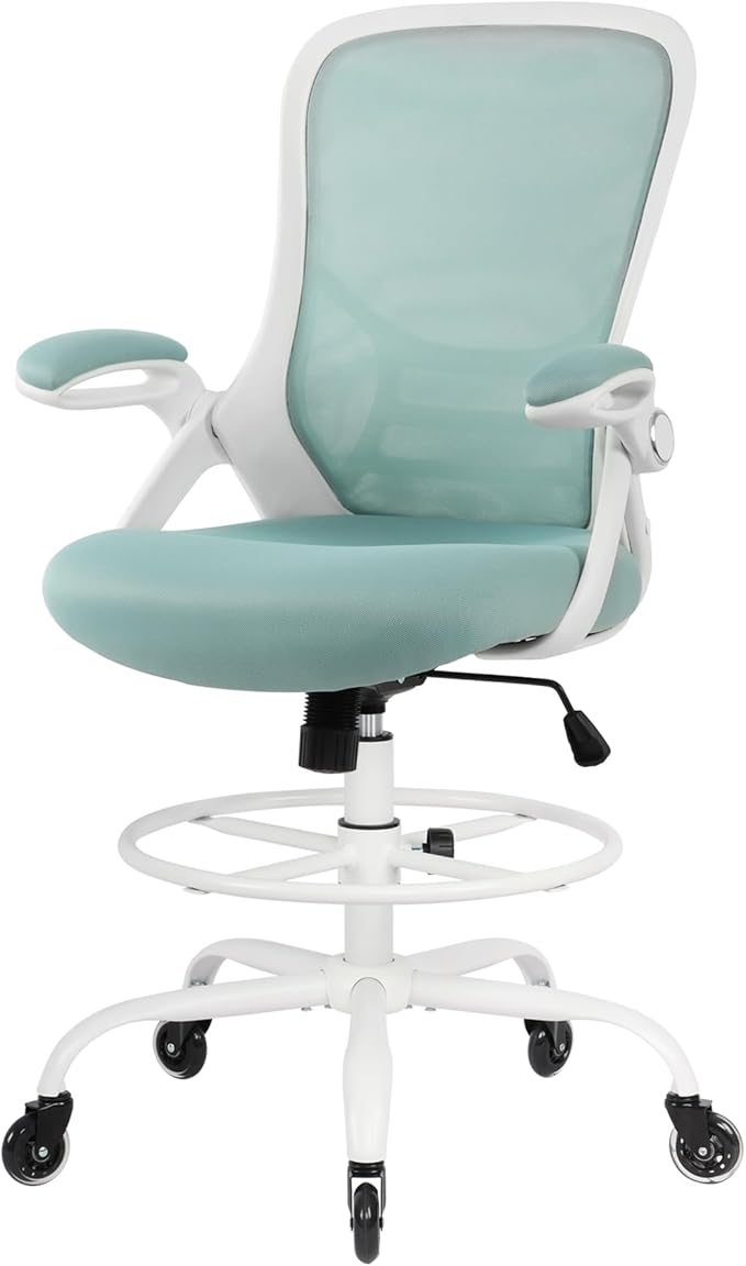 HYLONE Drafting Chair Tall Office, Ergonomic Standing Desk Stool Adjustable Drafting Chair Big Tall Drafting Office Chair Blue