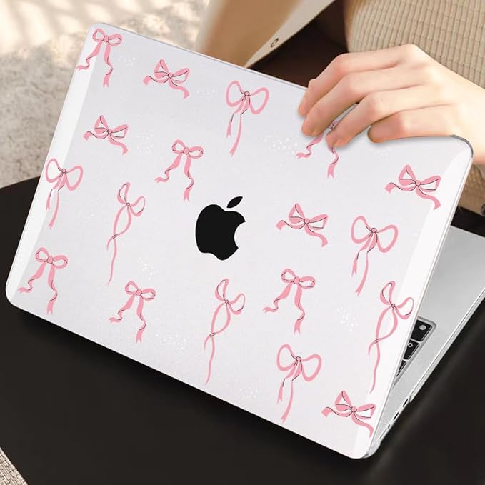 for 2025 M4 MacBook Air 13.6 inch Case 2024 M3 A3113 2022 2023 A2681 M2 Chip,Crystal Plastic Pattern Hard Case Keyboard Cover Screen Film for MacBook Air 13.6 M4 A3240 Touch ID, Pink Bowknot