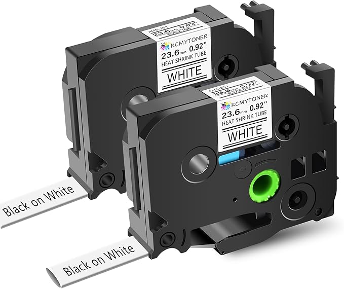 2 Pack Compatible for Ptouch HSe251 HSe-251 HS-251 HS251 23.6mm 0.92" Black on White Heat Shrink Tube for PT-D600 E500 E500VP E550W P700 P710BT P750WVP Label Maker