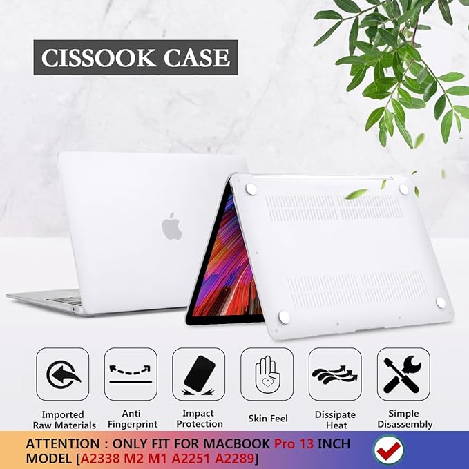 CISSOOK Compatible with MacBook Pro 13 Inch Case 2025-2020 A2338 A2251 A2289 Model, Frosted Clear Hard Shell Case with Keyboard Cover for MacBook Pro 13" M1 M2, Matte Clear