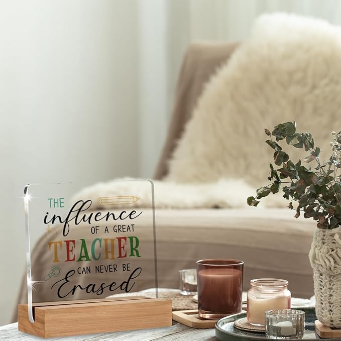 Best Teacher Gifts for Women Men, Teachers Appreciation Christmas Birthday Gifts, The Influence of A Great Teacher Office Decorative Signs Plaque for Desk