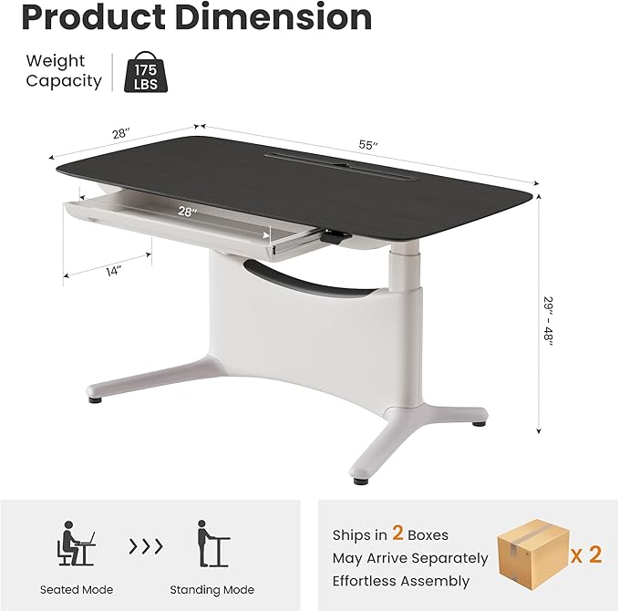 COLAMY Electric Adjustable Standing Desk – 48 x 28 Inch Sit Stand Desk with Drawer & Cable Management, Dual Motor Lift System, Ergonomic Footrest, Home Office Table (Veneer Desktop, Black Oak + White)
