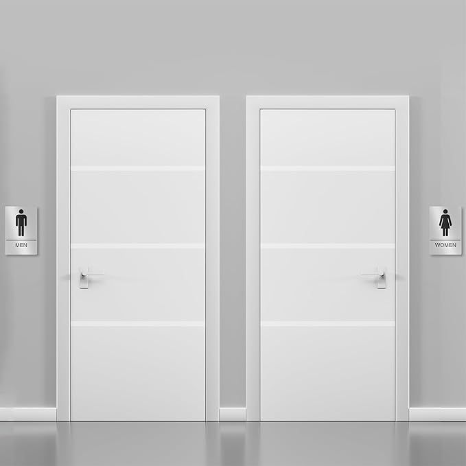 Unisex Bathroom Signs, Restroom Sign For Business - For Men and Women - 10 Pack - 9" by 6" - ADA Compliant with Braille - Strong Double-Sided Adhesives Included - Apply to Office, Home, Public Door/Wall