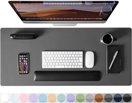Leather Desk Pad Protector, Mouse Pad, Non-Slip Computer Mat for Desk, PU Leather Office Desk Mat for Home & Office, Waterproof Laptop Desk Blotter for Keyboard and Mouse, Deep Grey (17''X36'')