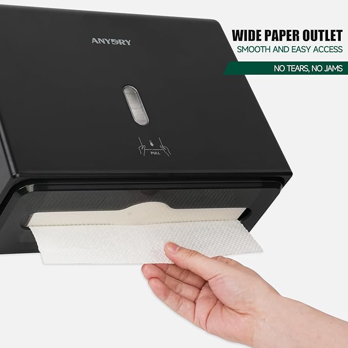 Wall-Mounted Paper Towel Dispenser – Fits Tri-Fold Towels up to 10x3.1 Inches, Holds 200 Sheets, Ideal for Home & Commercial Use (Black)