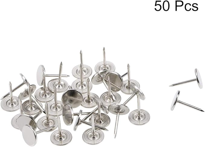 uxcell Upholstery Nails Tacks 11mmx17mm Flat Head Furniture Nails Pins Silver Tone for Furniture Sofa Headboards, 50 Pcs