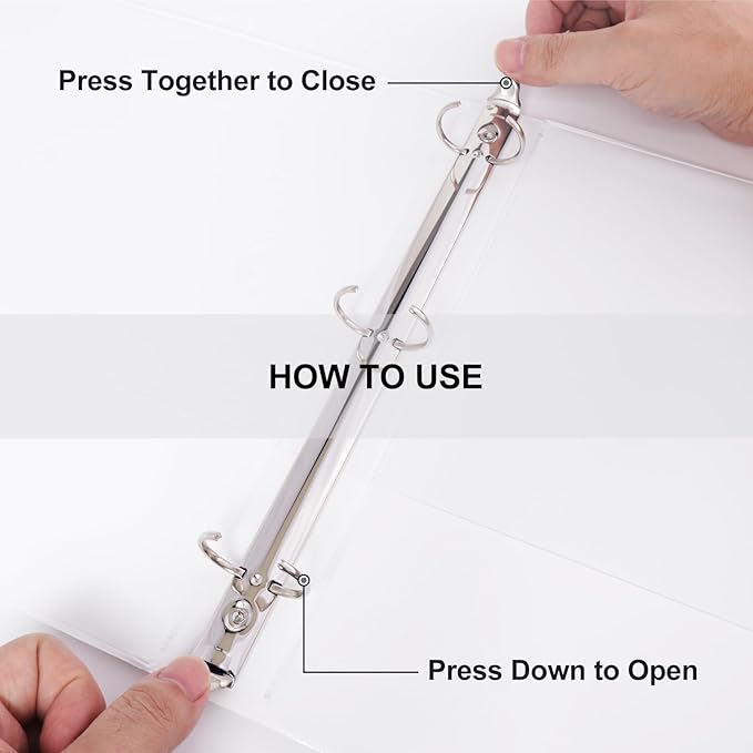 3 Ring Binder 1/2 Inch, ViVin Sturdy 0.5"-Round Ring Binder with 2 Interior Pockets, Clear View Cover, PVC-Free, Fits 100 Sheets of 8.5'' x 11'' Paper, Office Home School (12 Pack, White)