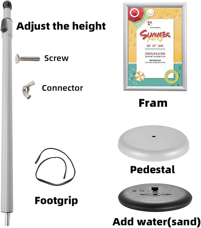 Adjustable Poster Stand Holder Heavy Duty Snap Open Aluminum Pedestal Floor Standing Sign Holder Vertical and Horizontal View Sign Displayed (Silver, 8.5x11inches)