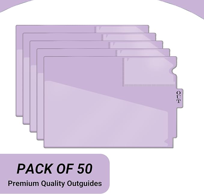 Doctor Stuff - Center Tab Vinyl Outguides, Diagonal Cut Front Pocket, Top Charge Out Slip Pocket, Plastic File Folder, Letter Size 9" x 13-1/4", Lavender, 50/Box