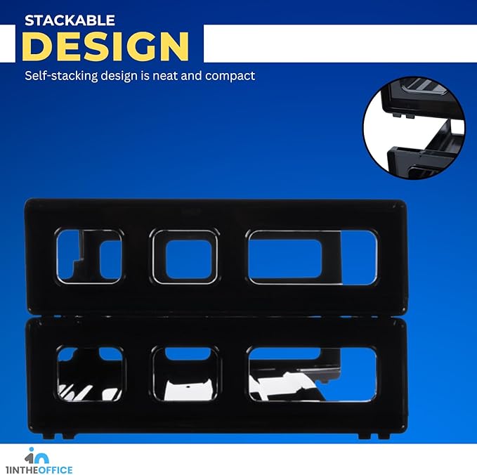 1InTheOffice Desk Organizer Tray, Stackable Paper Tray, Letter Tray Desk Organizer, 2-Tier, Letter Size, Side Load, Black