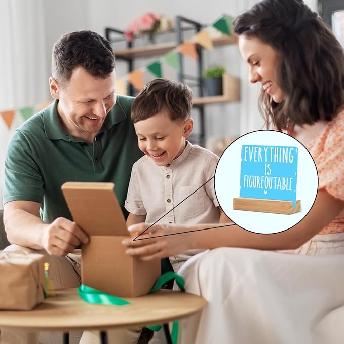 Home Office Desk Decor, Inspirational Farmhouse Acrylic Sign With Wooden Stand Decor for Tabletop Cubicle Shelf Desk Accessories- Everything is Figureoutable Mental Health Cubicle Sign