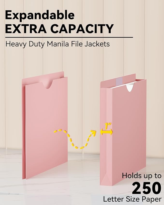 ANSOOK 1 Inch Plastic File Jackets, Manila File Folders Letter Size, 12 Heavy Duty Expanding File Folders, Expansion Pocket, Reinforced Straight Cut Tab, Morandi Color Folders for Office School Home