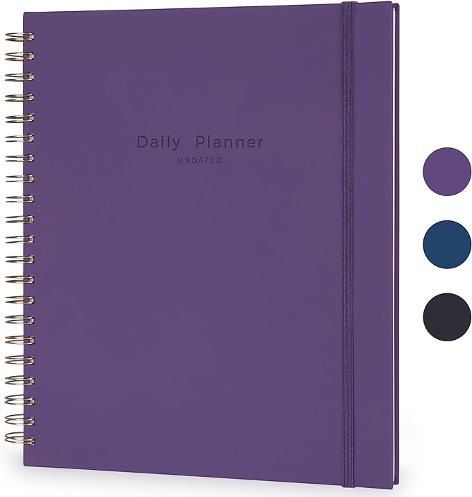 Undated Daily Planner To Do List Hourly Schedule 2027 2026 2025 Calendar & Holiday Habit Tracker 180 Pages Letter Size 8.5" x 11" Sheets Hardcover Wire-O Spiral Bound Notebook (Indigo)