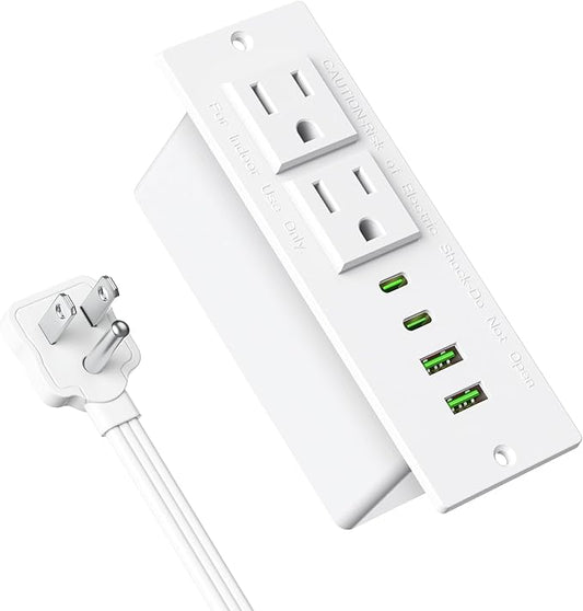 Recessed Power Strip Socket, Furniture Flush Mount Charging Station, Desk Power Strip with Outlets,USB Ports,Desk Outlet for Side Table or End Table (White, 45W USB-C Ports)