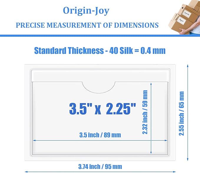Origin-Joy 25 PCS Self-Adhesive Index Label Pockets, Clear Plastic Peel & Stick Card Holders with Top Open for Loading (3.5 x 2.25 inch)
