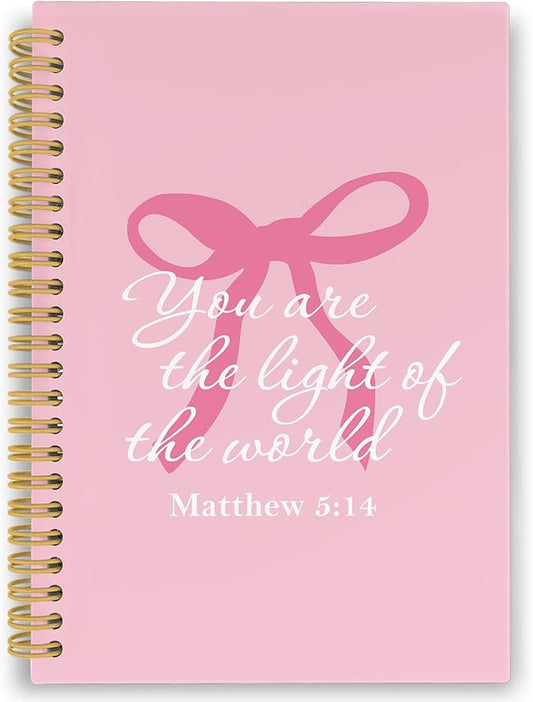 Coquette Pink Bows Spiral Notebook, Christian Bible Verse Journaling Notebooks for Note Taking, Preppy Aesthetic Inspirational Hardcover Journals for Teen Girls Women, 160 Pages 5.5 x 8.3 Inch