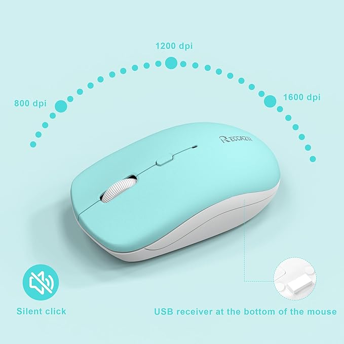 RECCAZR Wireless Keyboard and Mouse Combo, Full-Sized Keyboard and Adjustable DPI Mouse, 2.4GHz USB Receiver, Wireless for PC, Windows, Desktop, Laptop (Blue)