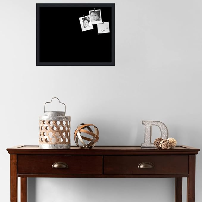PinPix 22x17 Inch Cork Bulletin Board. This Decorative Framed Pin Board Comes with Solid Black Design and a Satin Black Frame. Ideal for Home Office Decor or Message Board (PinPix-622)