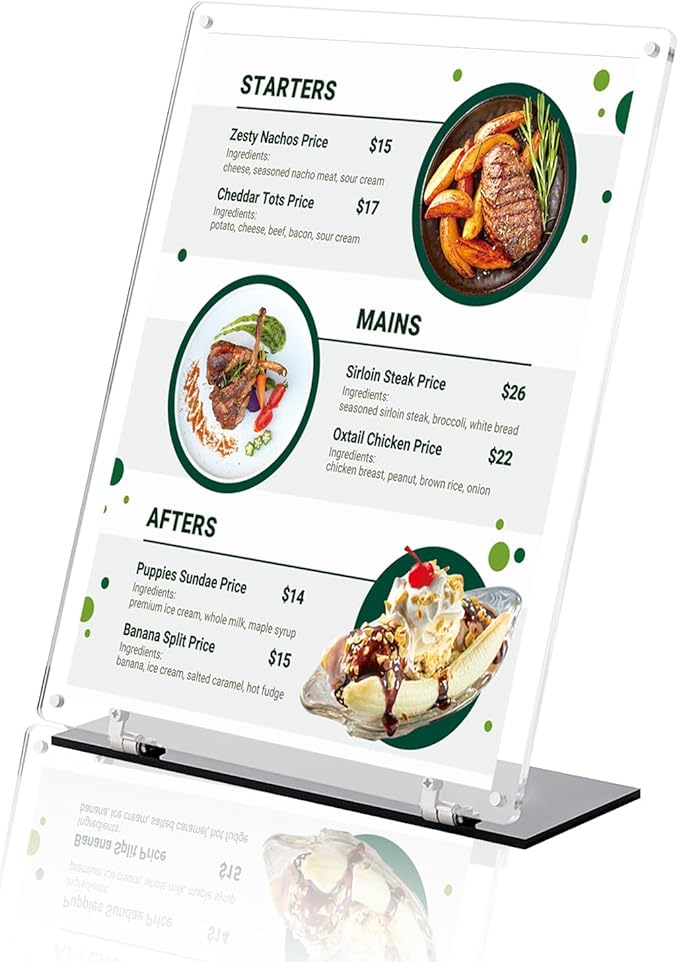 8.5"x11" Acrylic Sign Holder, 180° Adjustable Magnetic Code Sign Menu Stand, Double-Sided Clear Table Paper Display Holder For Office, Store, Restaurant