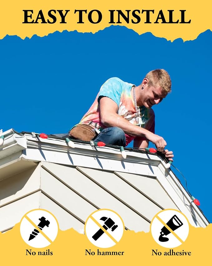 Gutter Clips for Hanging Outdoor Lights: 100 Pcs Metal White Christmas Light Clips for outside String Lights - Weatherproof Gutter Clips for Xmas Halloween Seasonal Rope Mini Decoration Lights