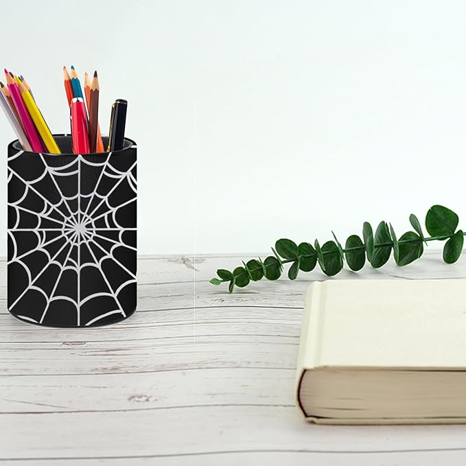Spider Web Pen Holder Pencil Organizer Cute Pencil Cup Desk Decor Makeup Brush Holder PU Multifunctional Office Suppliesfor Home Classroom School