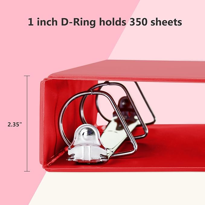 ViVin Sturdy 1.5 Inch 3 Ring Binder with Pockets,Slant-D Ring, PVC-Free, Customizable Clear View Binder,Holds 350 Sheets of 8.5" x 11" Paper, 6 Pack (Red)