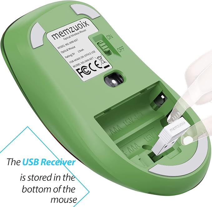 memzuoix 2.4G Wireless Mouse, 1400 DPI Mobile Optical Cordless Mouse with USB Receiver, Portable Computer Mice for Laptop, PC, Desktop, MacBook, 5 Buttons (Mint Green)