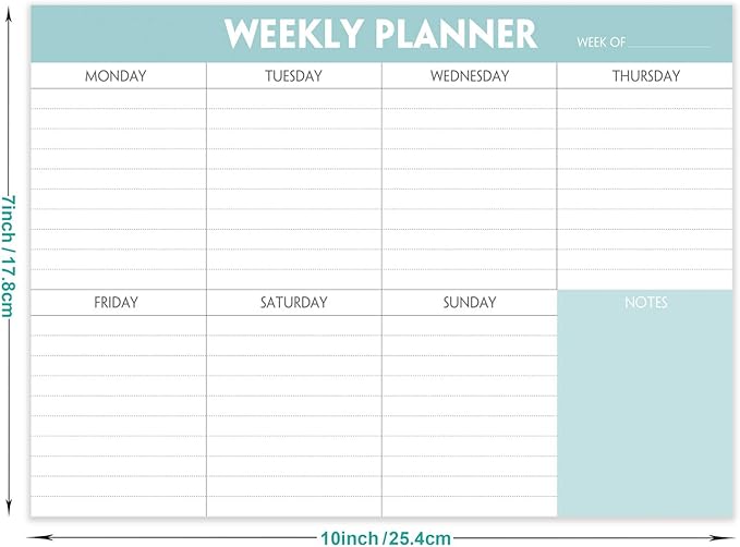 Weekly Planner Notepad - Tear Off Planning Pad with Daily Schedule & Calendar, 52 Sheets, 100gsm Paper, Undated Weekly To Do List Notepad, 10x7 in