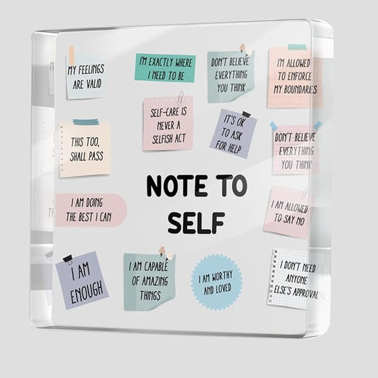 Positive Affirmation Gifts for Women Men Friends, Mental Health Therapist Office Desk Acrylic Sign, Counseling Office Art Decorative Signs for Desk Shelf Tabletop Cubicle, Note to Self
